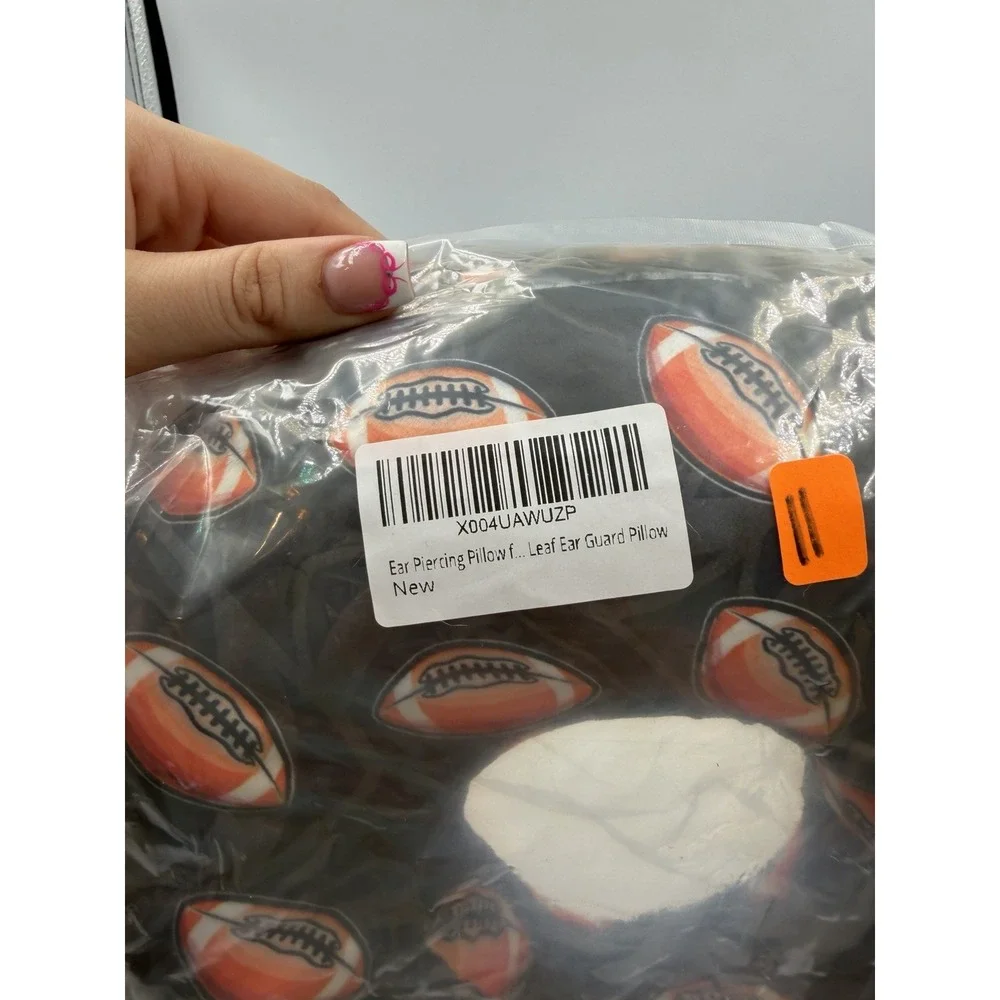NWT Football Themed Ear Piercing Donut Pillow with Ear Hole for Side Sleepers